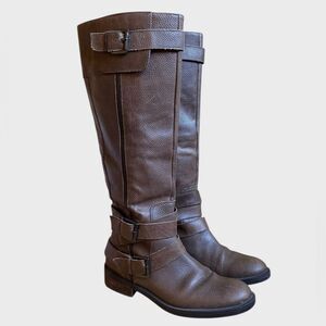 Enzo Angiolini Saylem Brown Leather Knee-High Riding Boots Size 8 Side Zip